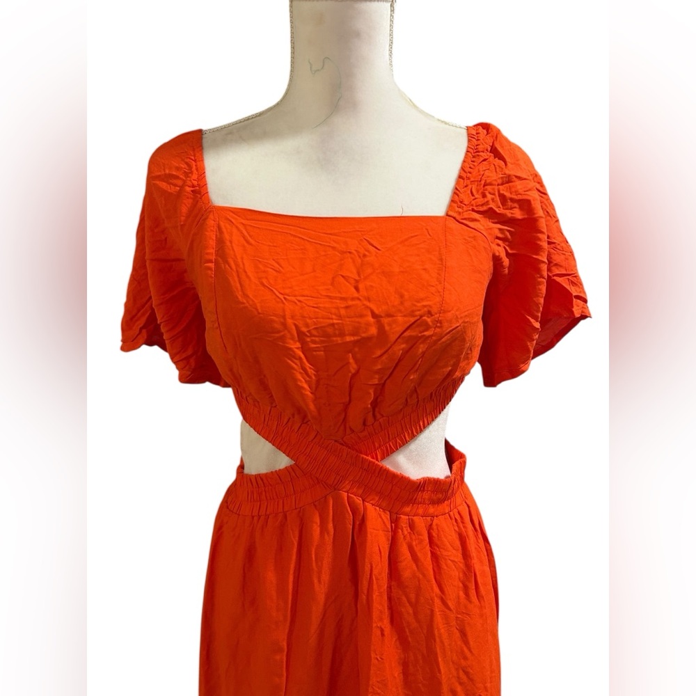 Elegant Orange square neck side cutout Maxi Dress | orange sundress | Sz Small - Picture 3 of 7